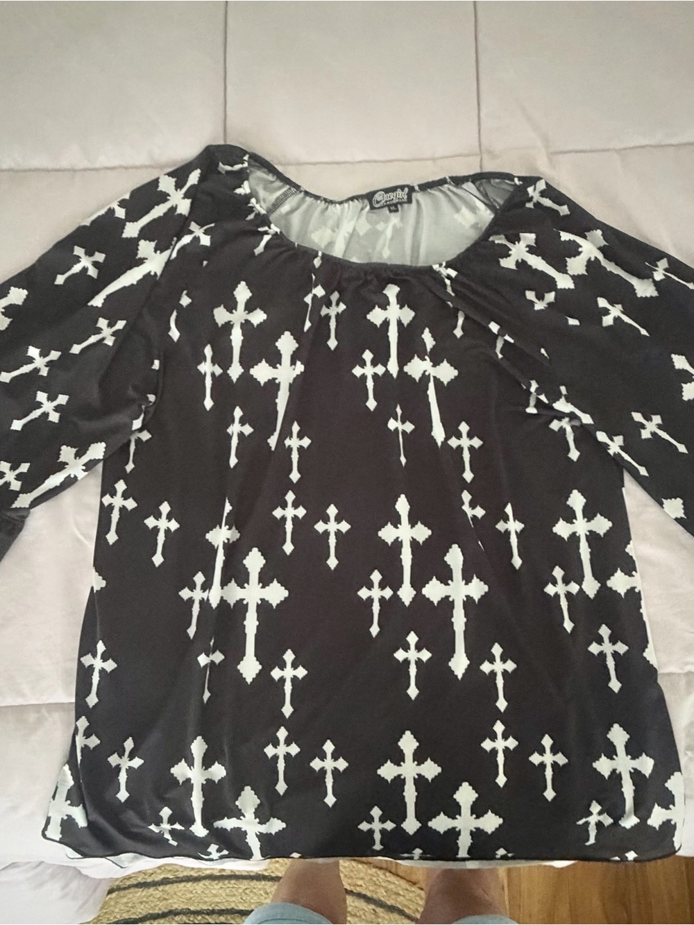 Candie's Black and White Cross-Print Tunic Top
